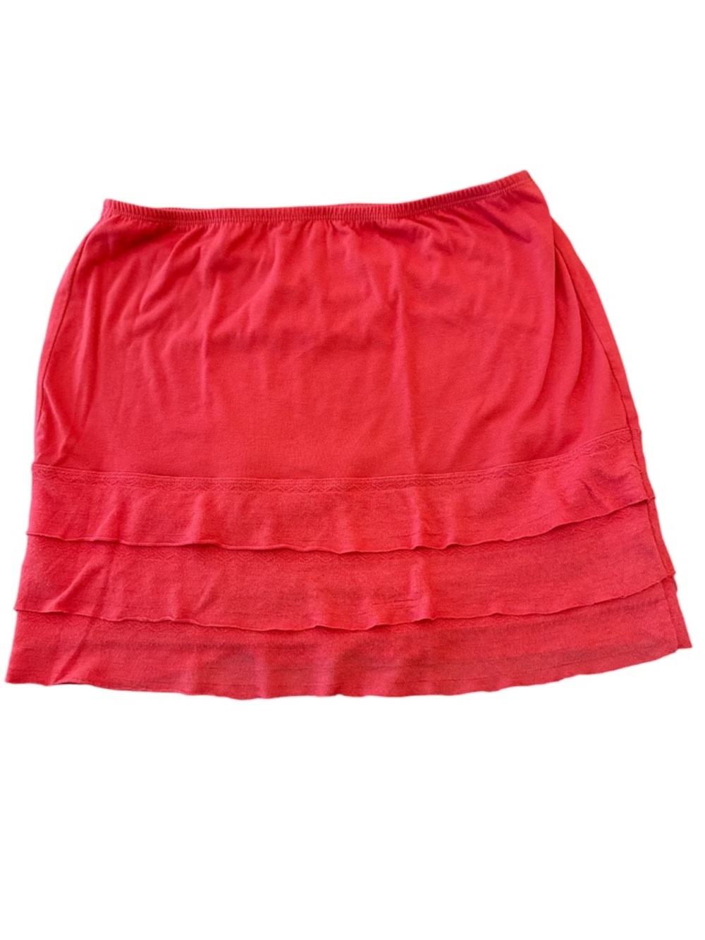 Max Studio Tangerine Coral Knit Tiered Ruffle Elastic Waist Mini Skirt Size L